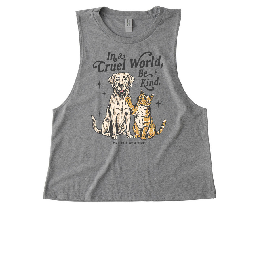 In A Cruel World, Be Kind, a Aluminum Grey Allmade Eco Triblend Women?s Muscle Tank