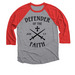 Defender of the Faith, a Red and Premium Heather 3/4 Sleeve Baseball Tee