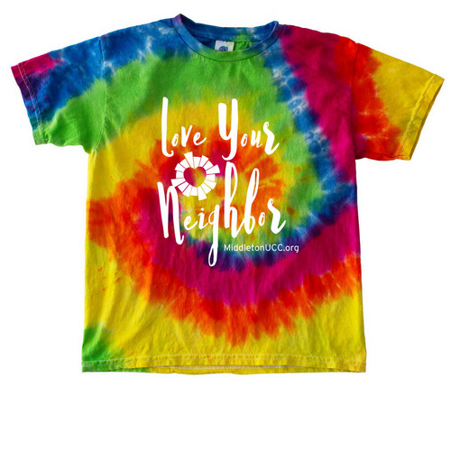 Tie Dye "Love Your Neighbor" Tees, a Moondance Youth Tie Dye Tee