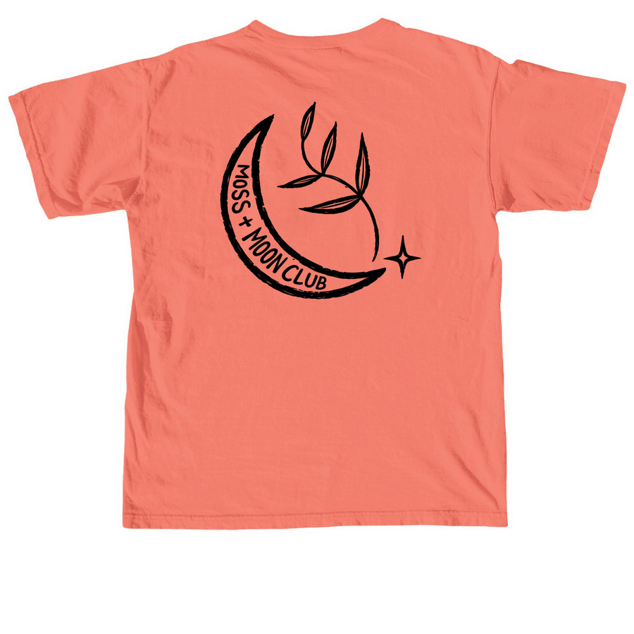 Moss + Moon Club Youth & Adult Shirts, a Neon Red Orange Comfort Colors Unisex Tee (back-view)