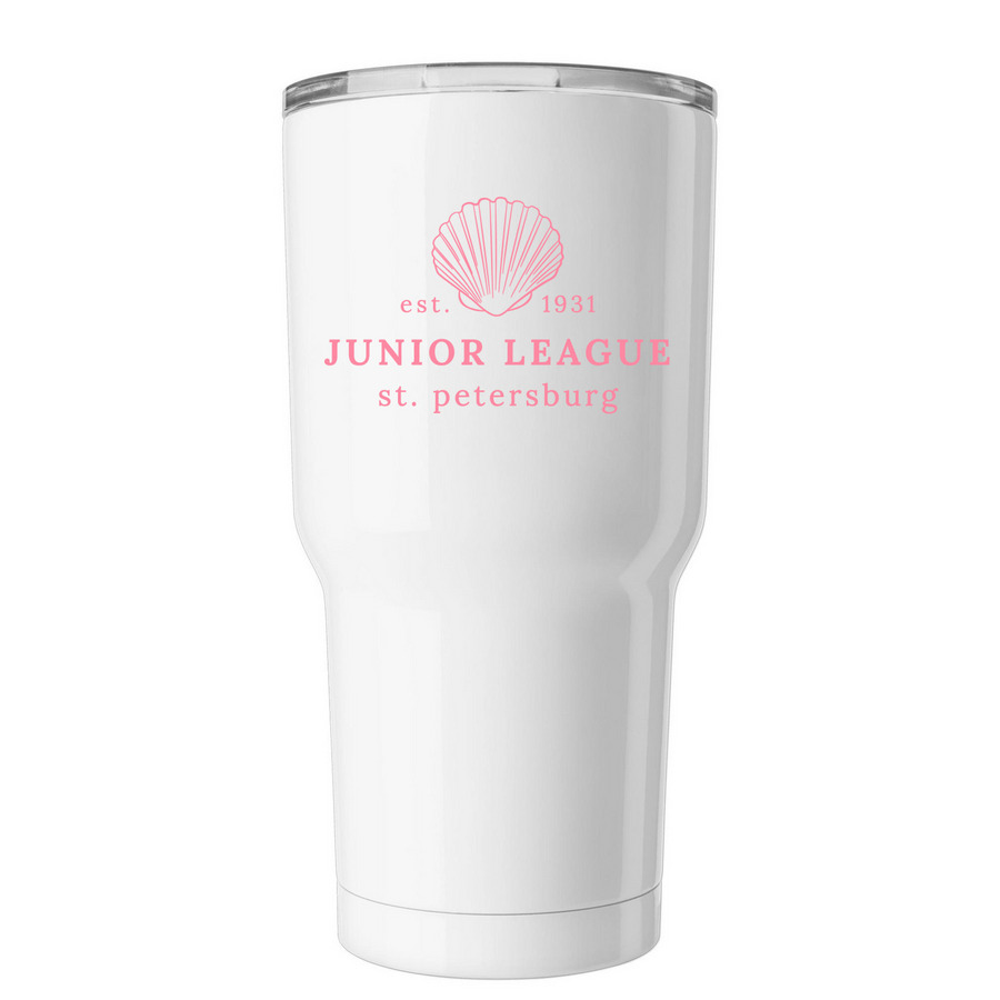 JLSP Seashell Tumbler, a White Insulated Tumbler (back-view)