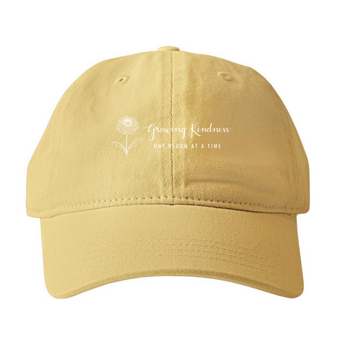 Growing Kindness? Hat, a Mustard Printed Pigment Dye Baseball Cap