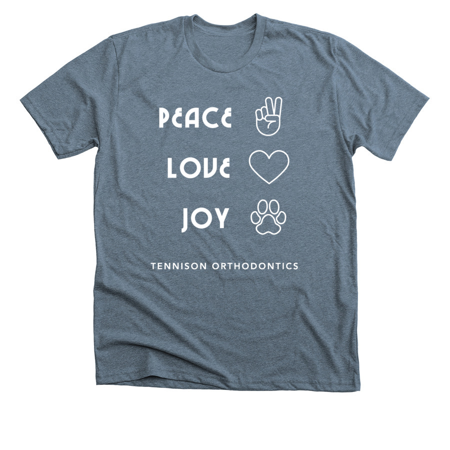 Peace Love Joy, a Heather Slate Premium Unisex Tee