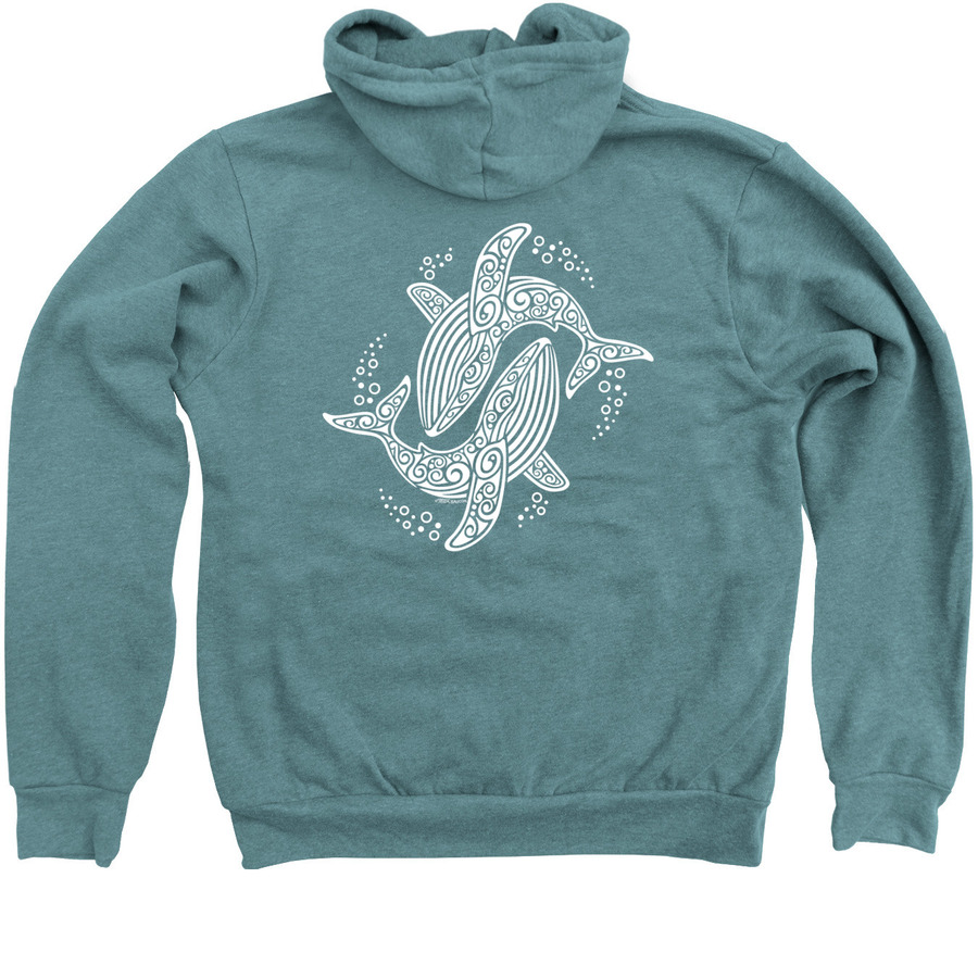 Humpback Happiness III, a Heather Deep Teal Zip Up Hoodie (back-view)