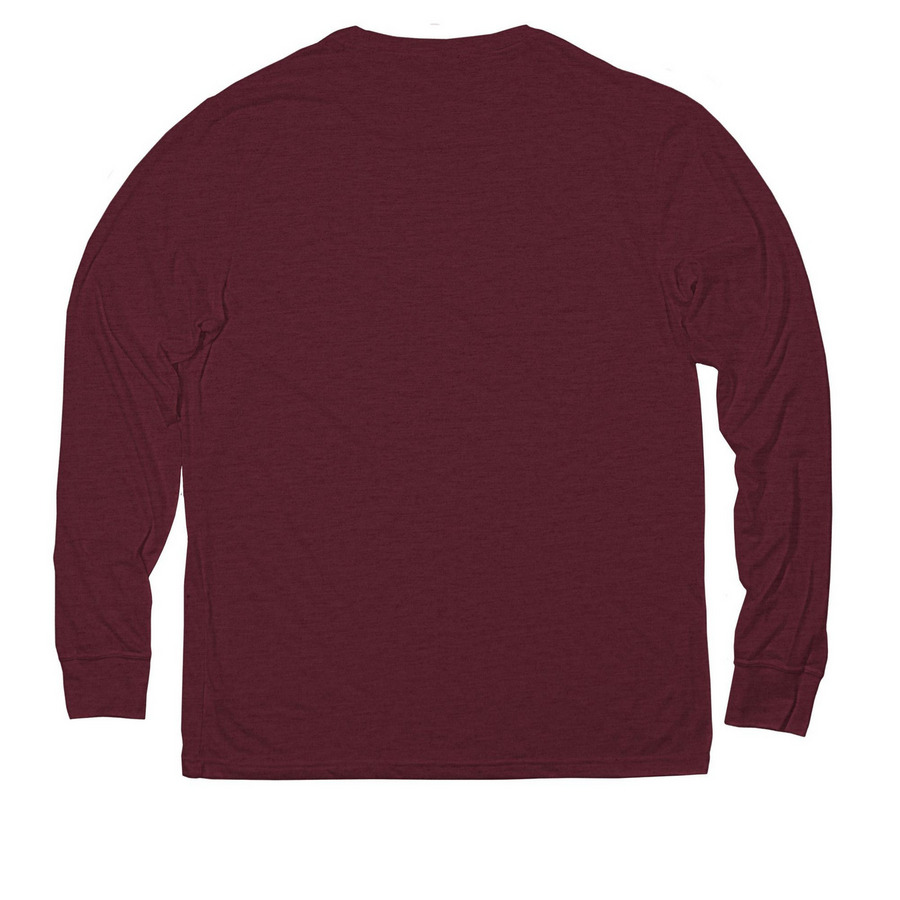 NR+R Contrast Logo Collection, a Vino Red Allmade Eco Triblend Long Sleeve Tee (back-view)