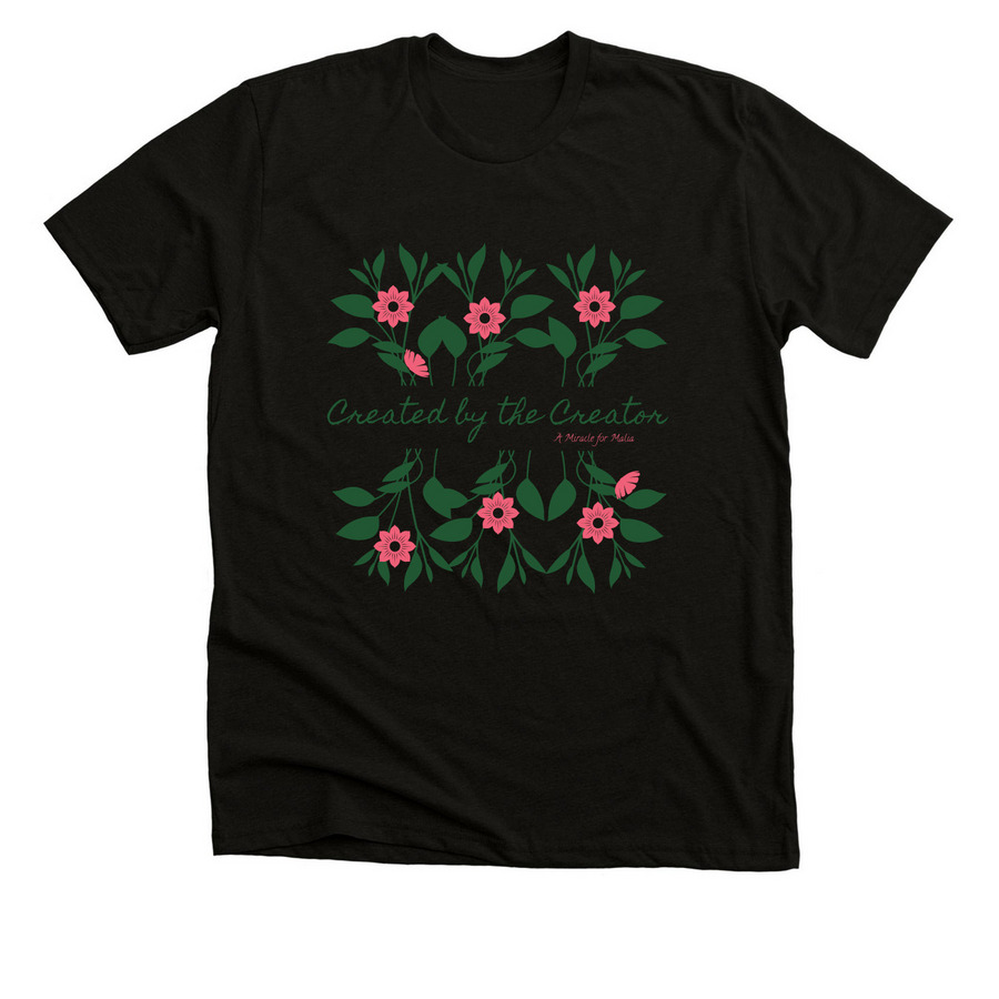 Created by the Creator, a Black Heather Premium Unisex Tee