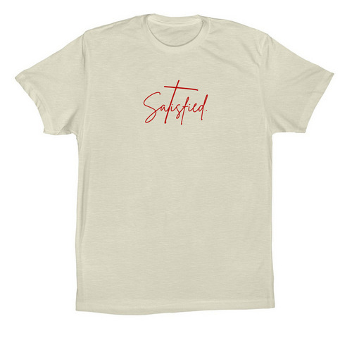 Satisfied - Tan, a Natural Premium Cotton Tee
