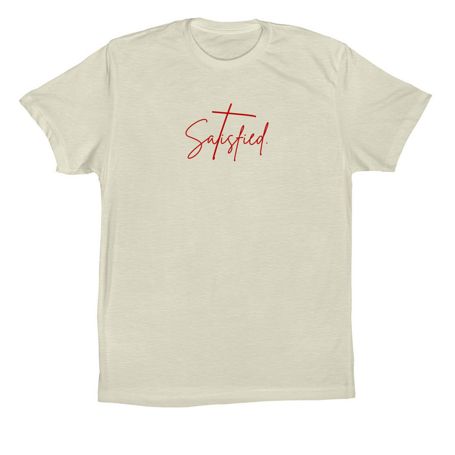 Satisfied - Tan, a Natural Premium Cotton Tee