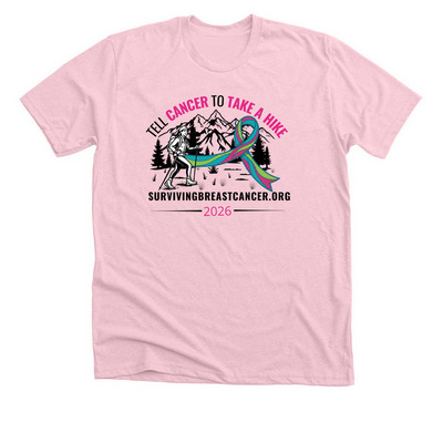 Tell Cancer To Take A Hike 2026 MBC Ribbon, a Heather Pink Premium Unisex Tee