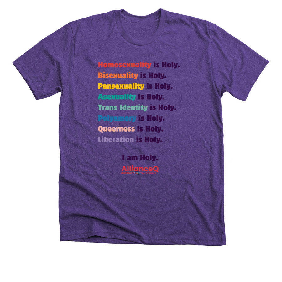 I Am Holy Purple Letters, a Heather Team Purple Premium Unisex Tee