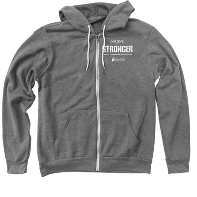 "No One is Stronger" Zippered Hoodie, a Deep Heather Zip Up Hoodie