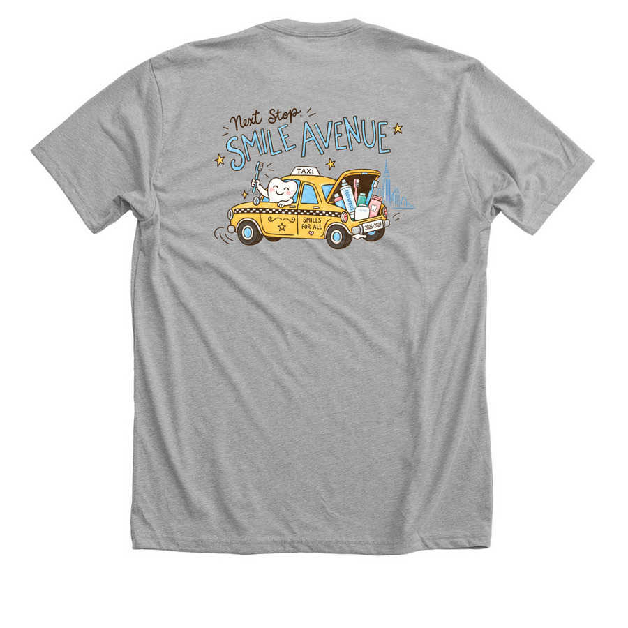 Smiles for All Next Stop: Smile Avenue, a Athletic Heather Premium Unisex Tee (back-view)