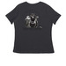 Greta GarMOO (original artwork), a Dark Grey Heather Women's Relaxed V-Neck Tee (back-view)