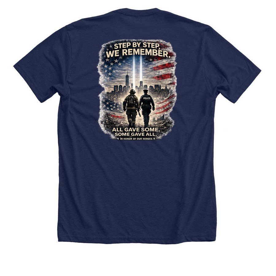 Tunnel to Towers w/ Beyond Fitness, a Solid Navy Blend Premium Unisex Tee (back-view)
