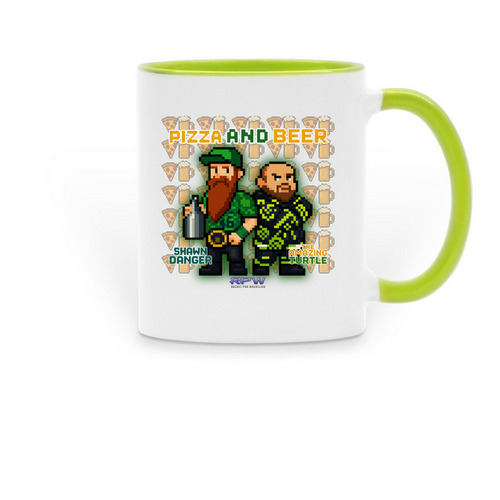 PIZZA AND BEER MUG, a Green Two-Tone Ceramic Mug