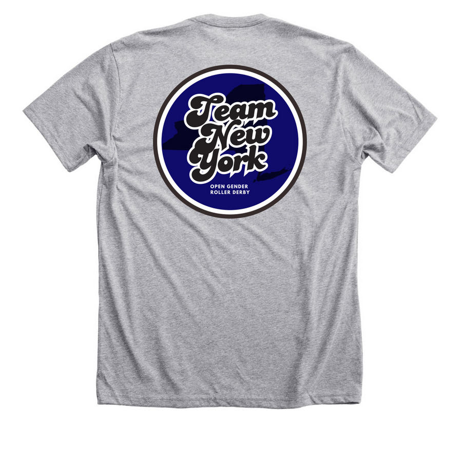 Roller Derby is for everyone! Team NY, a Athletic Heather Premium Unisex Tee (back-view)