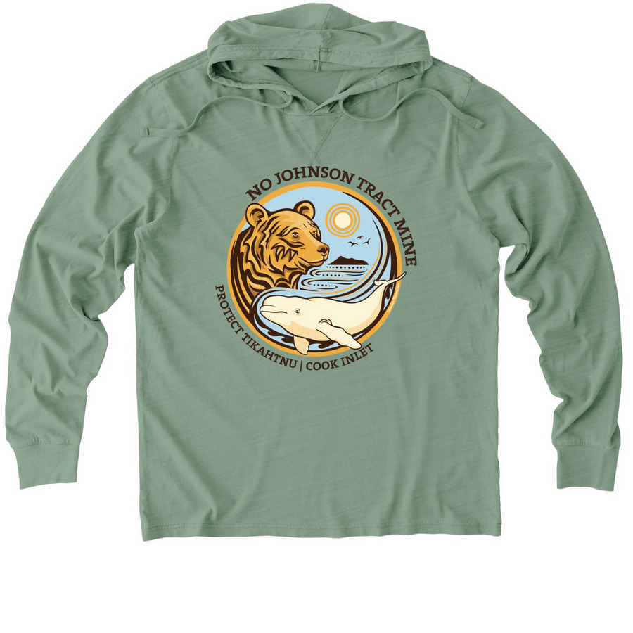 Protect Tikahtnu - No Johnson Tract Mine, a Lichen Green Allmade Organic Cotton Mineral Dye Hoodie Tee