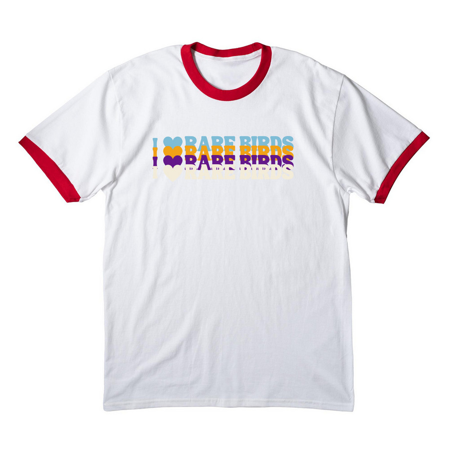 Retro-I heart rare birds, a White/ Red Cotton Ringer Tee
