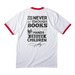 Arkansas Imagination Library Shirts, a White/ Red Cotton Ringer Tee (back-view)