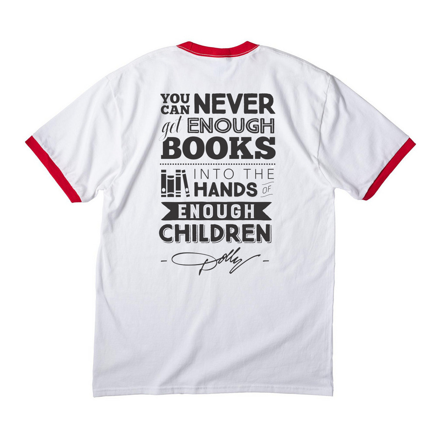 Arkansas Imagination Library Shirts, a White/ Red Cotton Ringer Tee (back-view)