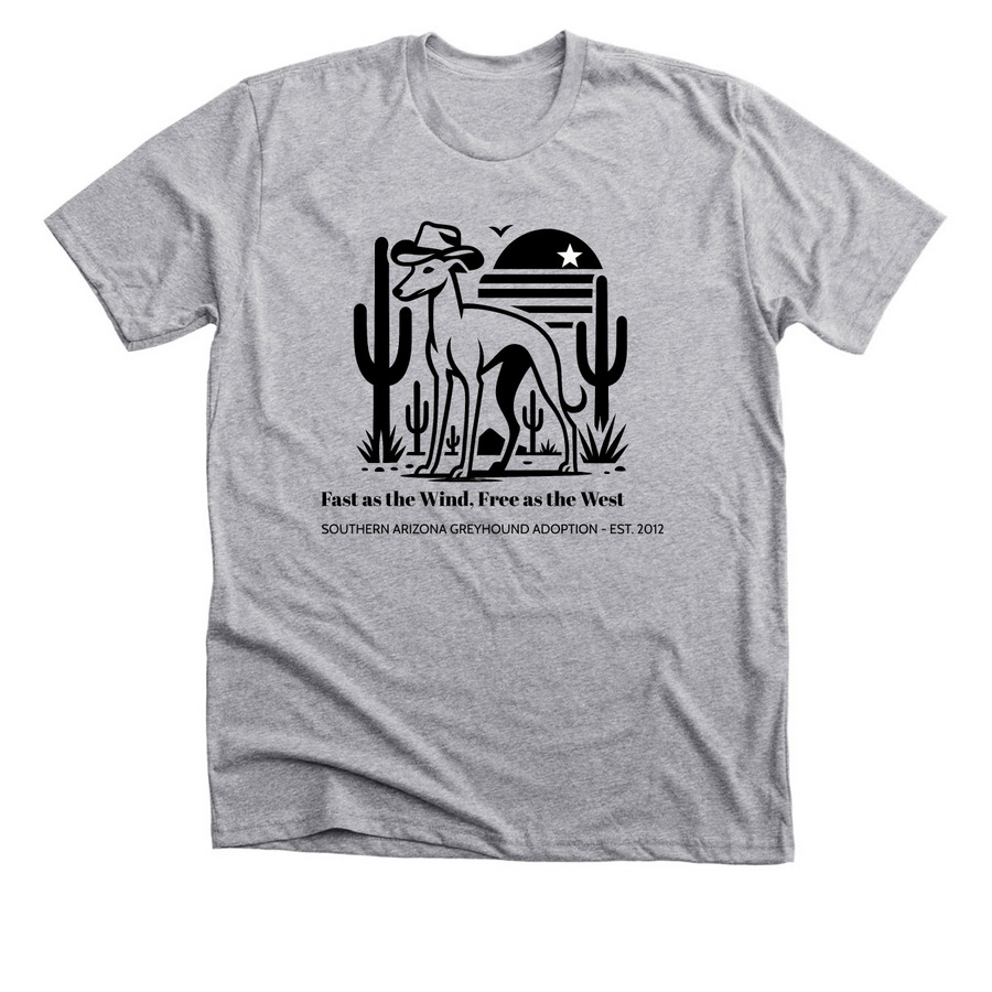 Fast as the Wind, Free as the West, a Athletic Heather Premium Unisex Tee