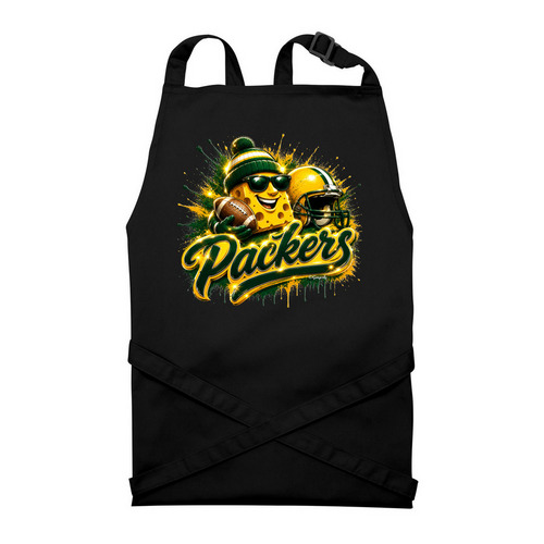 Packers Cheese Head, a Black Recycled Bib Apron