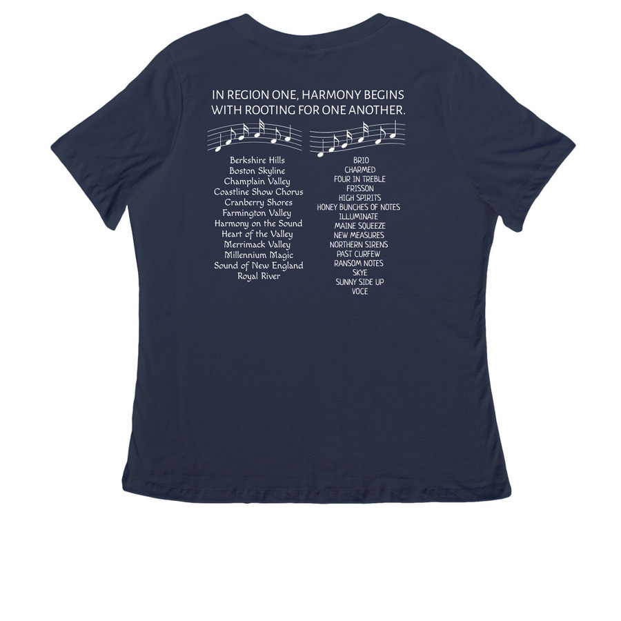 Region One Love, a Navy Women's Relaxed V-Neck Tee (back-view)