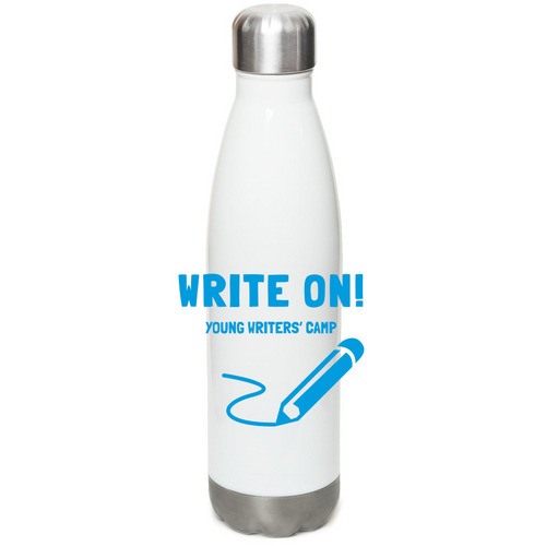Write On! Young Writer's Camp Water Bottles, a White Stainless Steel Water Bottle