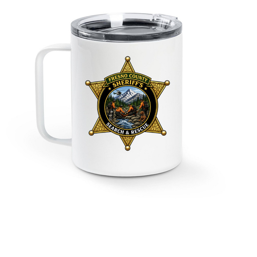 Kaos and Mazi&nbsp;, a White Stainless Steel Travel Mug (back-view)