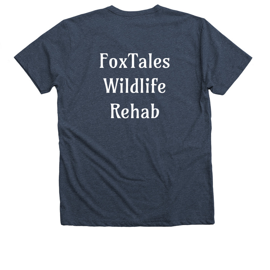 &nbsp;FoxTales Wildlife Rehab 2024, a Heather Navy Premium V-Neck Tee (back-view)