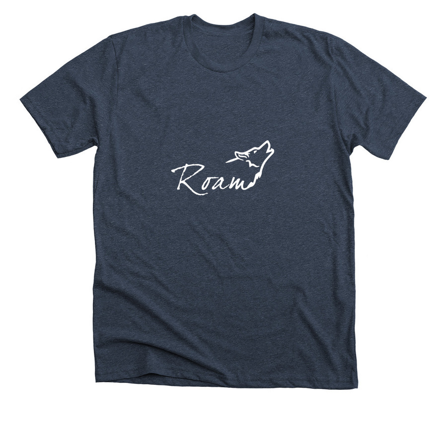 Roam Logo Attire, a Heather Midnight Navy Premium Unisex Tee