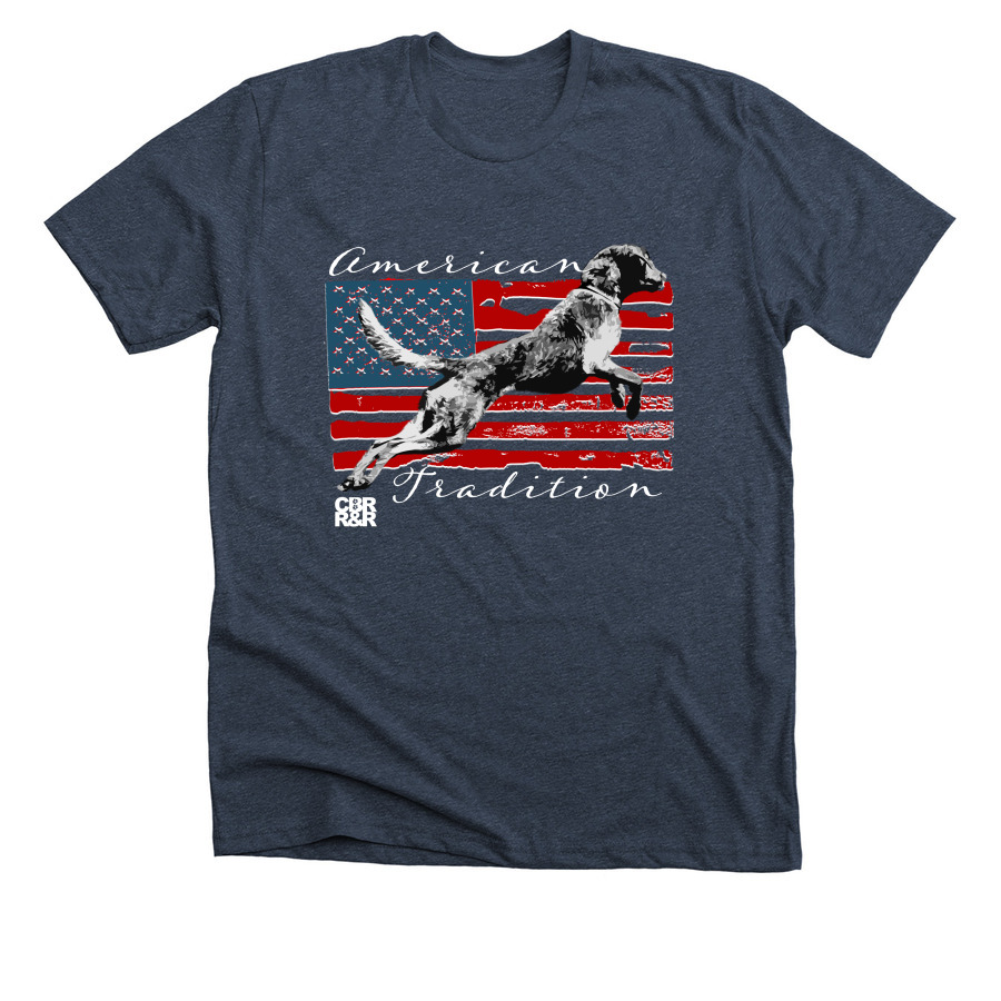 American Tradition, a Heather Midnight Navy Premium Unisex Tee