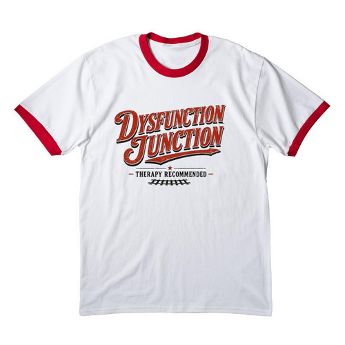 Dysfunction Junction Vintage Tee, a White/ Red Cotton Ringer Tee