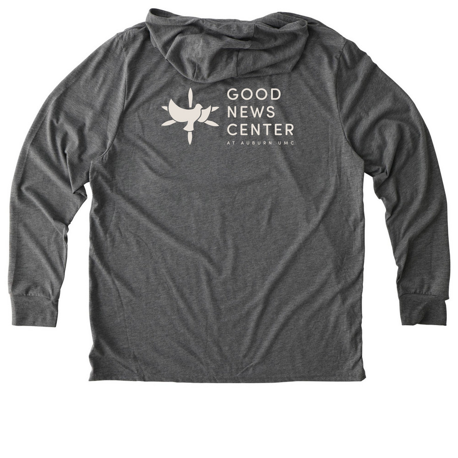 Do All the Good Dove Shirts, a Aluminum Grey Allmade Eco Triblend Hoodie Tee (back-view)