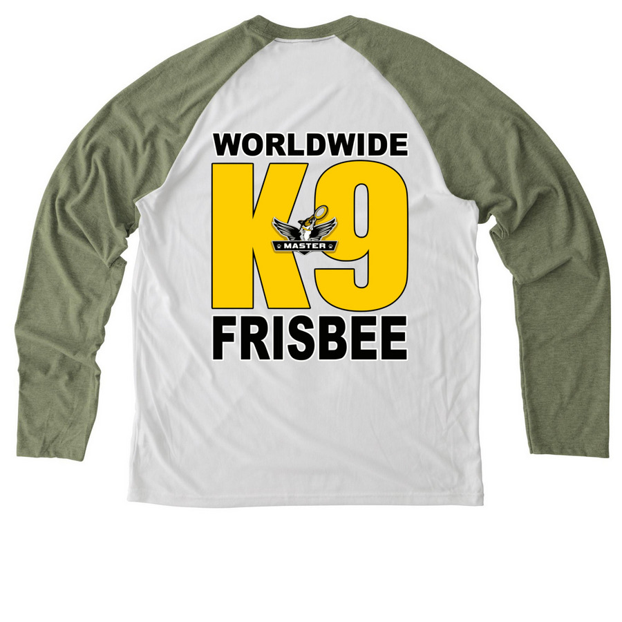 MASTER -- 2026 Worldwide Championship, a Olive You Green/ Bright White Allmade Eco Triblend Colorblock Raglan Long Sleeve Tee (back-view)
