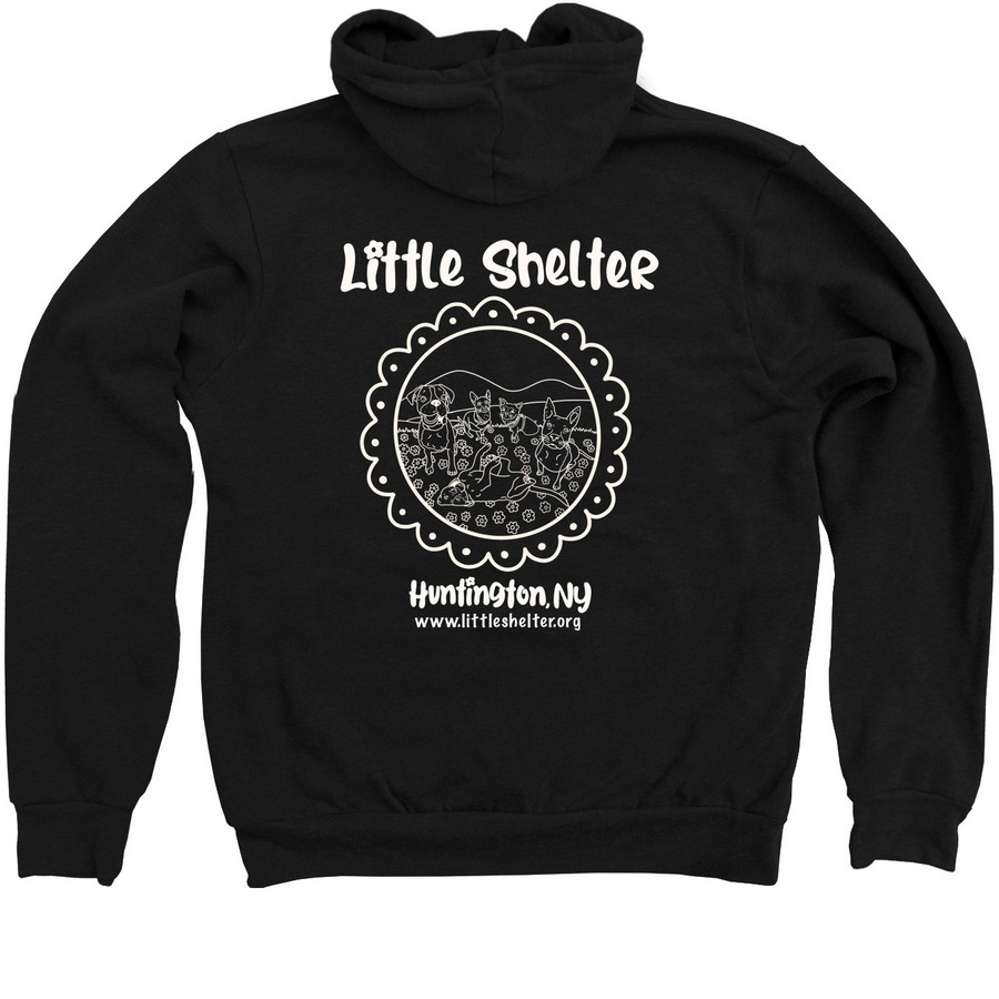 Little Shelter Portrait, a Black Zip Up Hoodie (back-view)