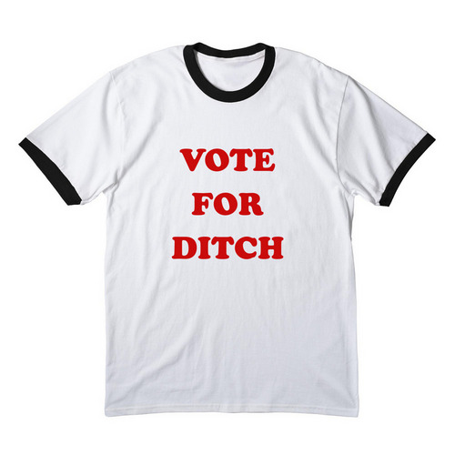 "Vote for Ditch" Ringer Tee, a White/ Jet Black Cotton Ringer Tee