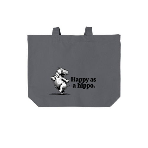 Happy Hippo Tote, a Storm Grey Cotton Canvas Tote Bag
