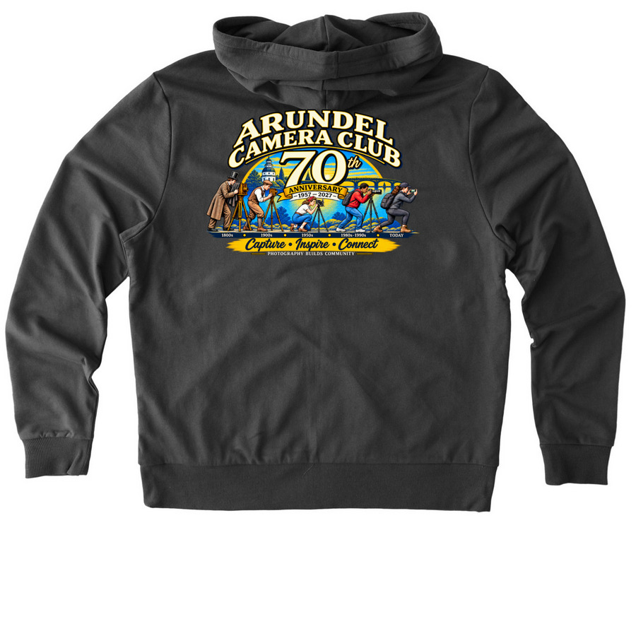 Arundel Camera Club Anniversary Evolution, a Terrain Grey Allmade Organic French Terry Zip Up Hoodie (back-view)