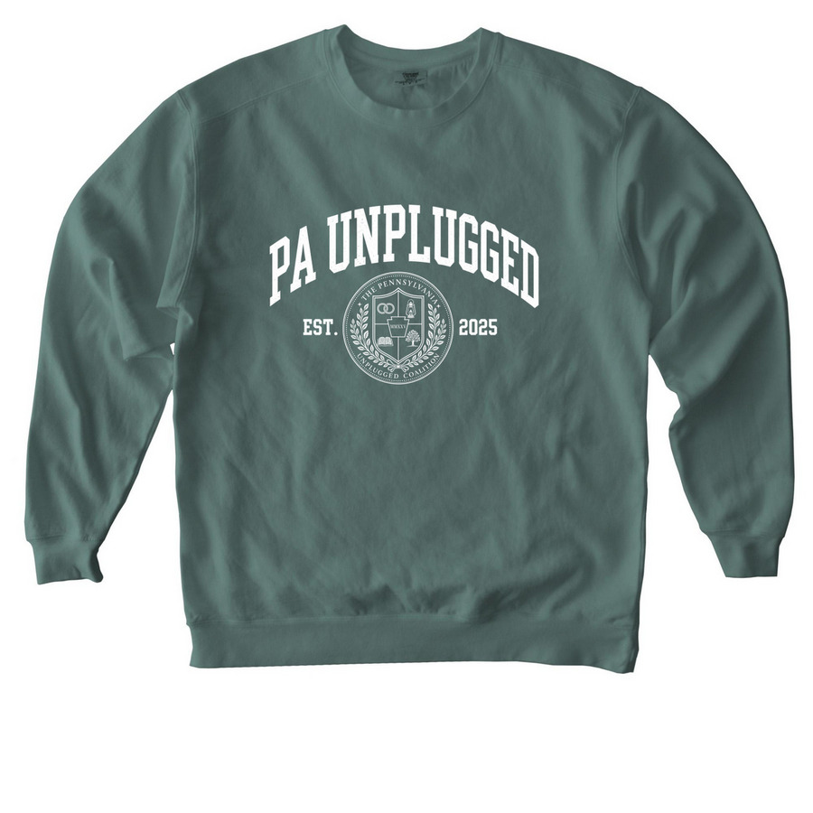 PA Unplugged Collegiate Crewneck, a Blue Spruce Comfort Colors Crewneck Sweatshirt