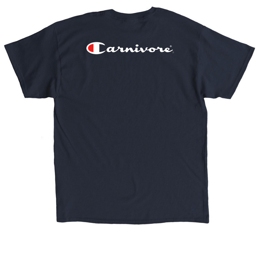 Carnivore Champion (2-sided print), a Navy Classic Unisex Tee (back-view)