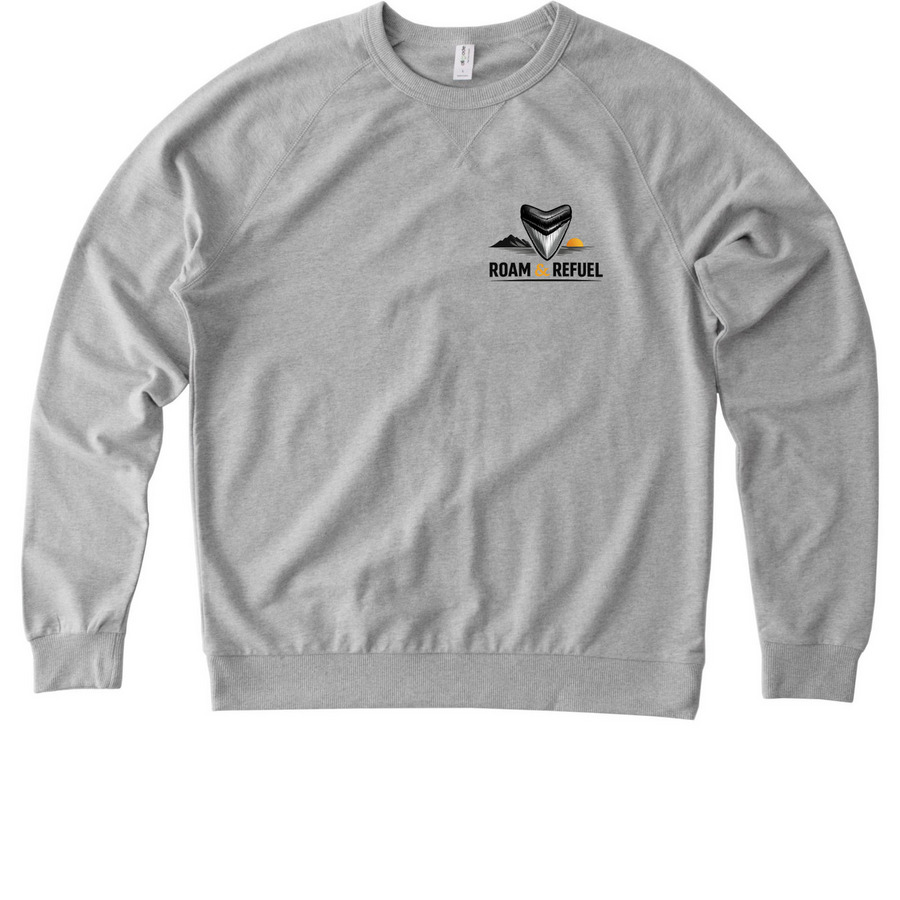 Roam & Refuel Shark Tooth Modern Crew, a Granite Grey Heather Allmade Organic French Terry Crewneck Sweatshirt