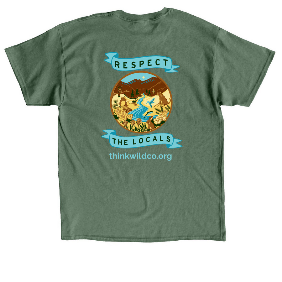 Respect the Locals, a Military Green Classic Unisex Tee (back-view)