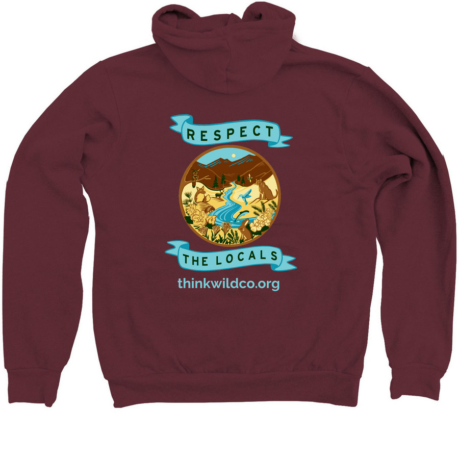 Respect the Locals, a Maroon Zip Up Hoodie (back-view)