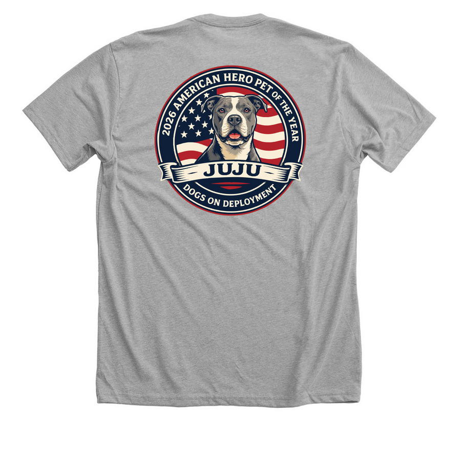 Juju's American Hero Pet Fundraiser 2026, a Athletic Heather Premium Unisex Tee (back-view)