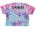 Support Local Female Orgasms, a Cotton Candy Women's Tie Dye Cropped Tee (back-view)