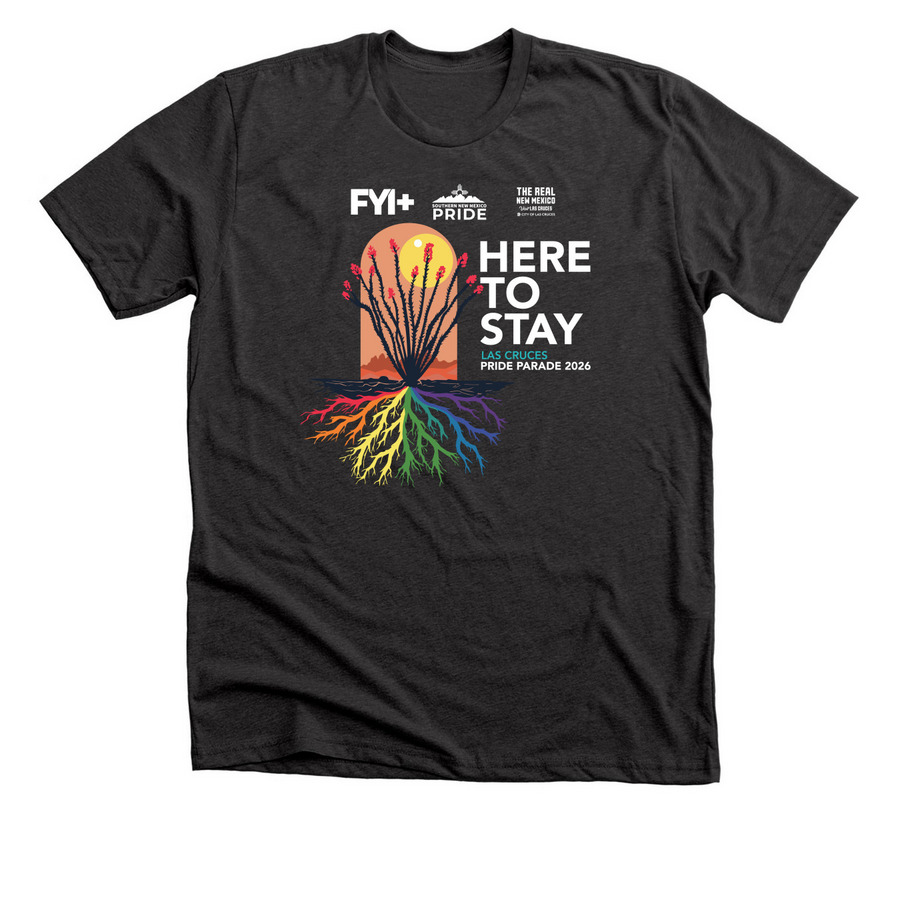 Here to Stay Pride Parade 2026, a Dark Grey Heather Premium Unisex Tee