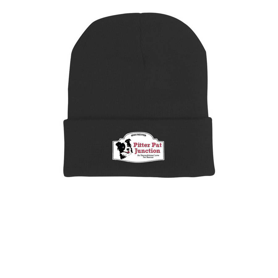 PPJ Logo Knit Hat, a Black Printed Cuffed Beanie