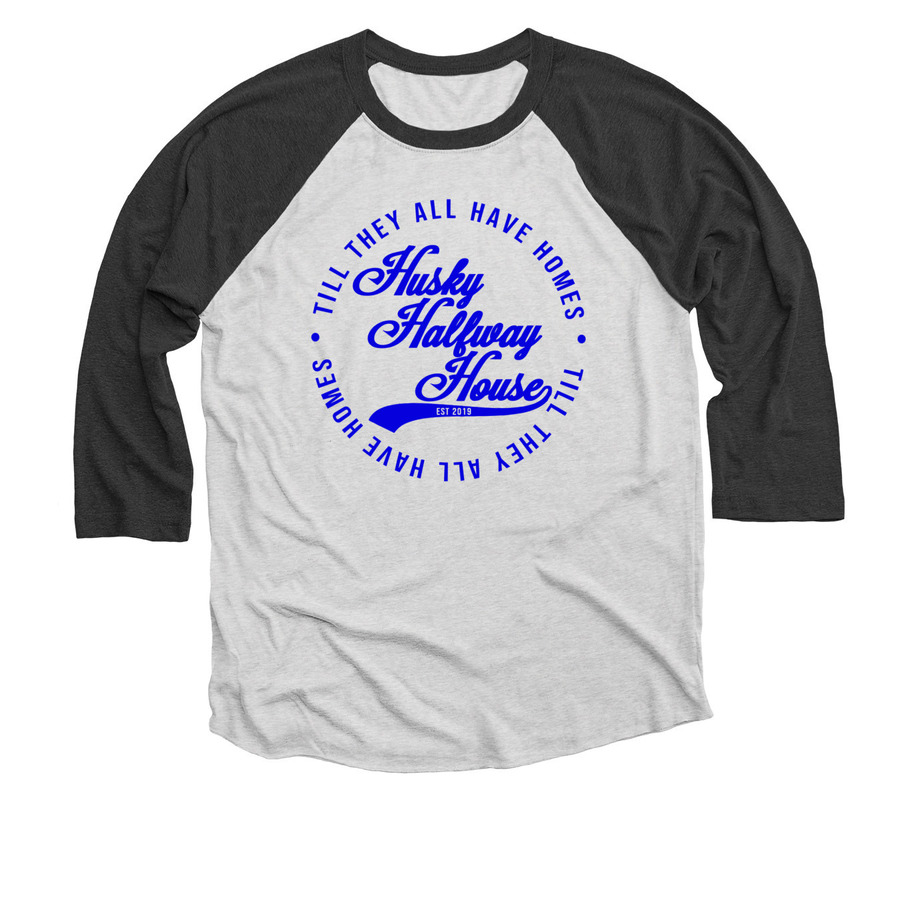 HHH Baseball Tee, a Black and Heather White 3/4 Sleeve Baseball Tee