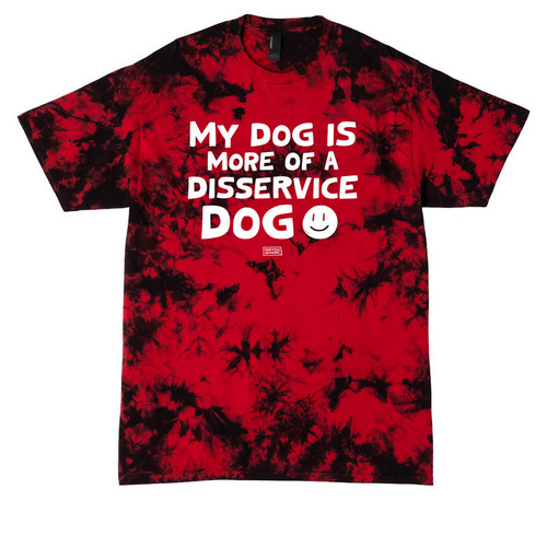 disservice dog (dark colors), a Black/ Red Crystal Tie Dye Tee